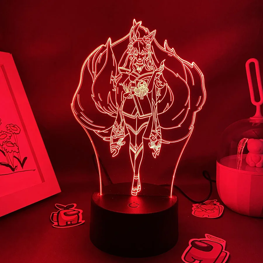 LOL Game League of Legends Ahri the Nine Tailed Fox 3D Led Neon Night Lights Bedroom Table Decor Game LOL Lava Lamp Gift For Kid