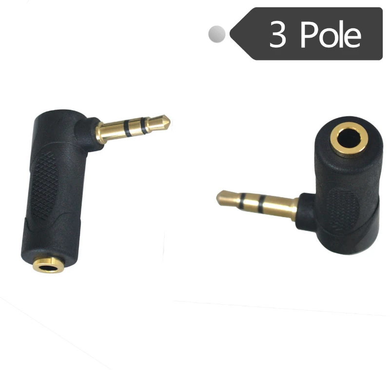 Banhado a ouro conector adaptador de áudio, 90 graus cotovelo estéreo, TRS 3,5 milímetros, ângulo reto, curva 3.5, macho para adaptador fêmea