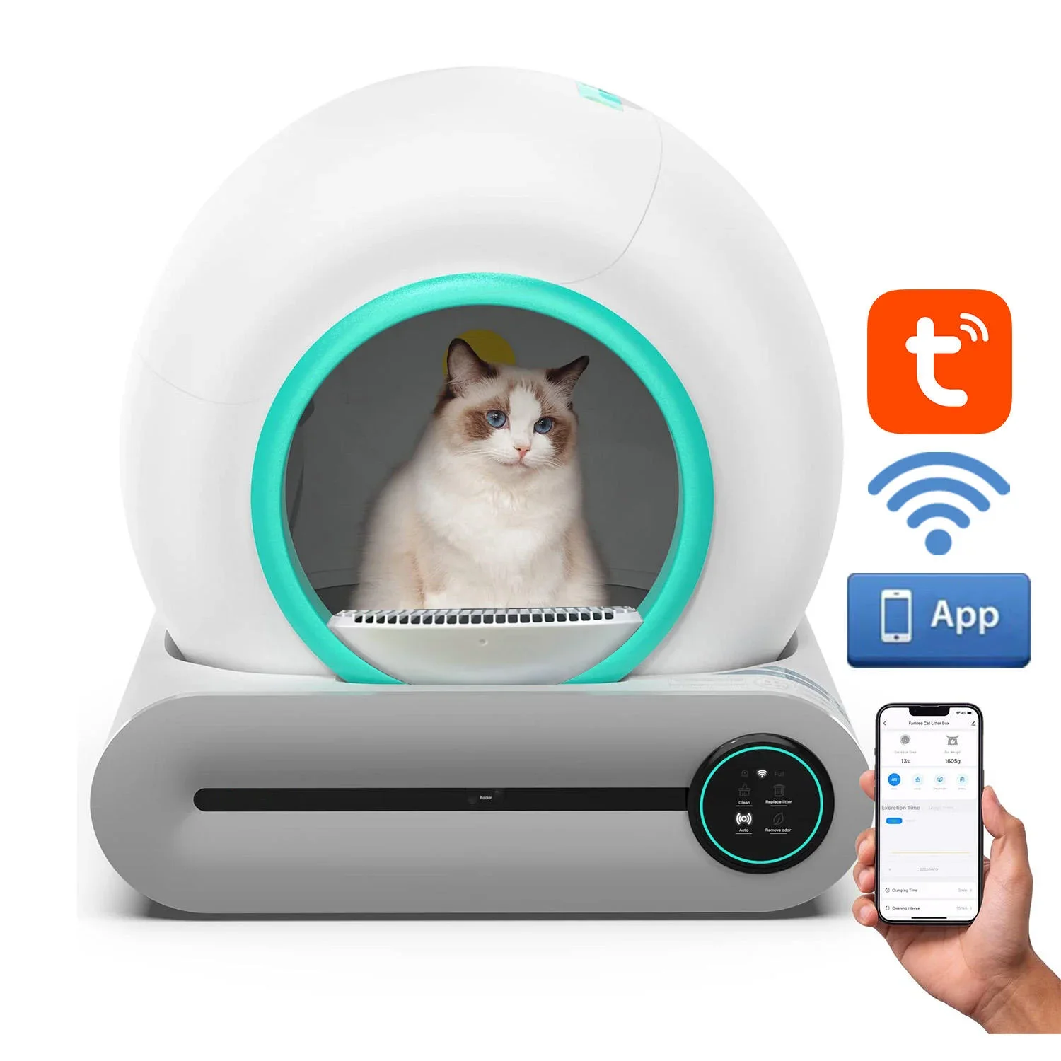 

Новый модный дизайн, малошумное приложение, Wi-Fi, сенсорное управление, интеллектуальный электрический самоочищающийся умный автоматический ящик для кошачьего туалета