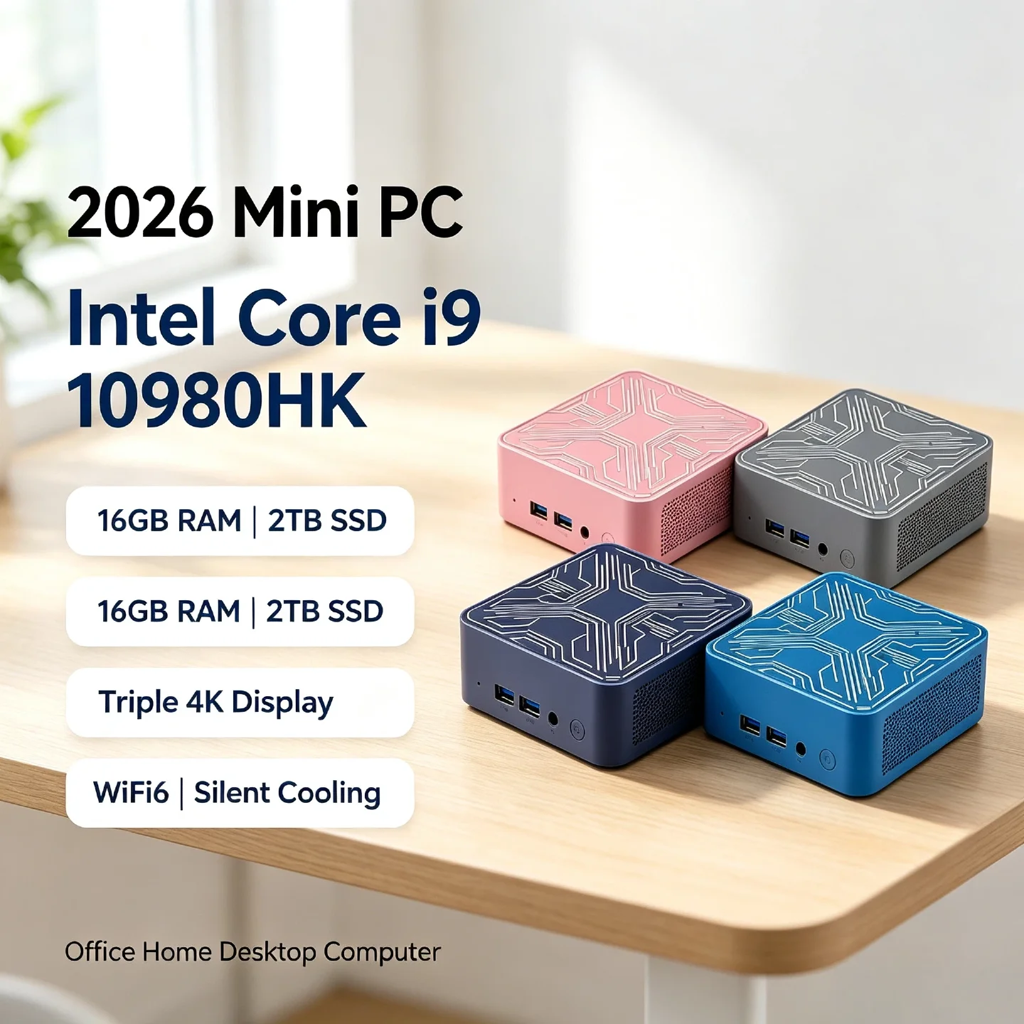 Core i9 10980HK Intel Mini Desktop 16GB DDR4 2TB NVMe SSD Triple 4K Output WiFi6 BT5.2 High Performance Office Home Pro Max Unit