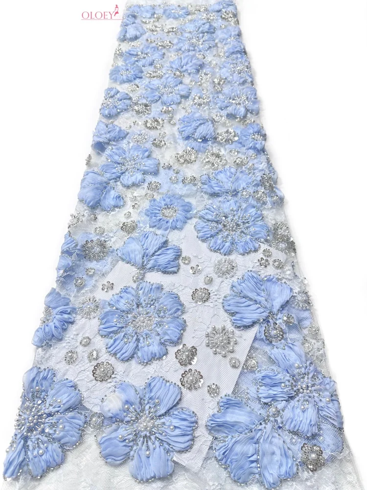 

OLOEY 3D Flower African Beaded Groom Embroidered Lace Fabric High-end French Nigerian Sequin Lace Fabric for Wedding Dress Party