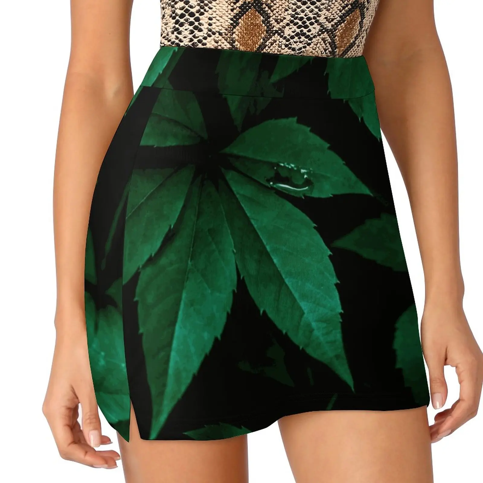 Dark Leaves 7 Women's skirt Sport Skort Skirt With Pocket Fashion Korean Style Skirt 4Xl Skirts Sheet Leaves Green Botany