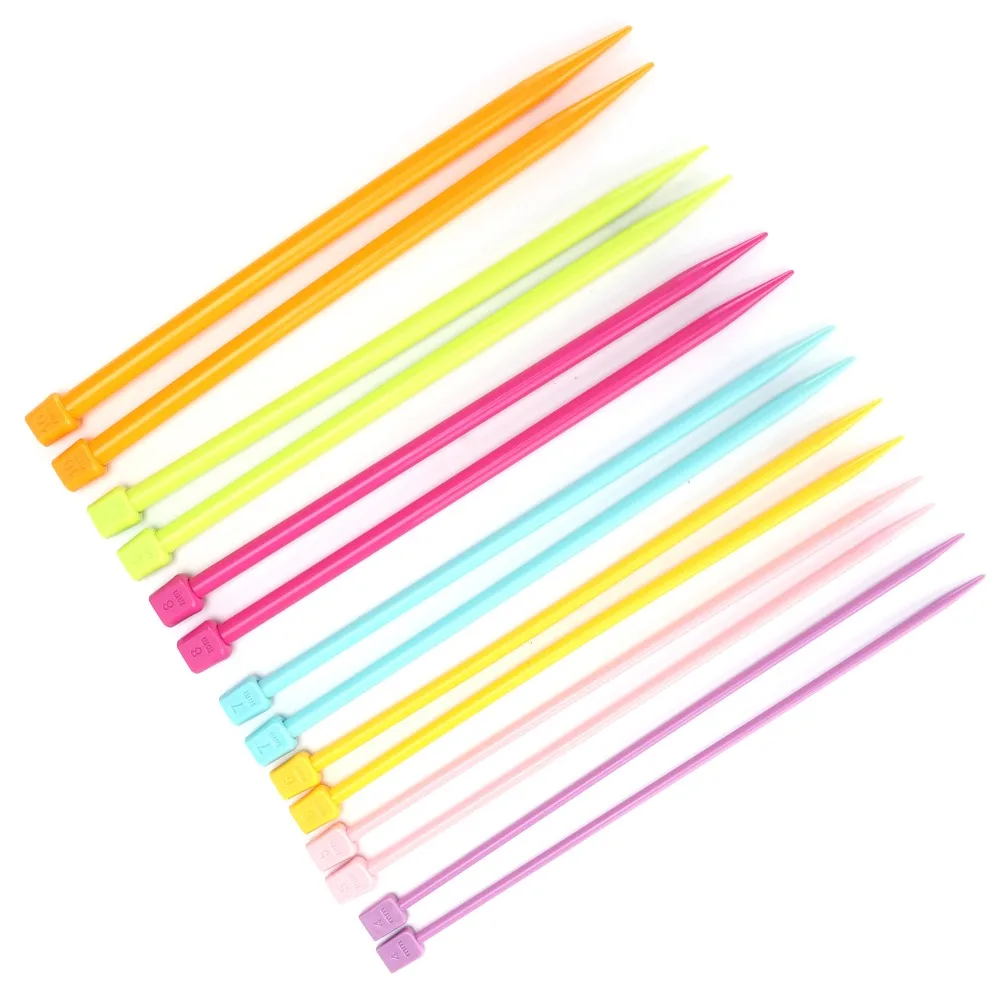 14pcs 4mm to 10mm Knitting Needles Set Multicolour Plastic Straight Knitting Needles Single Point Knitting Needles For Beginners