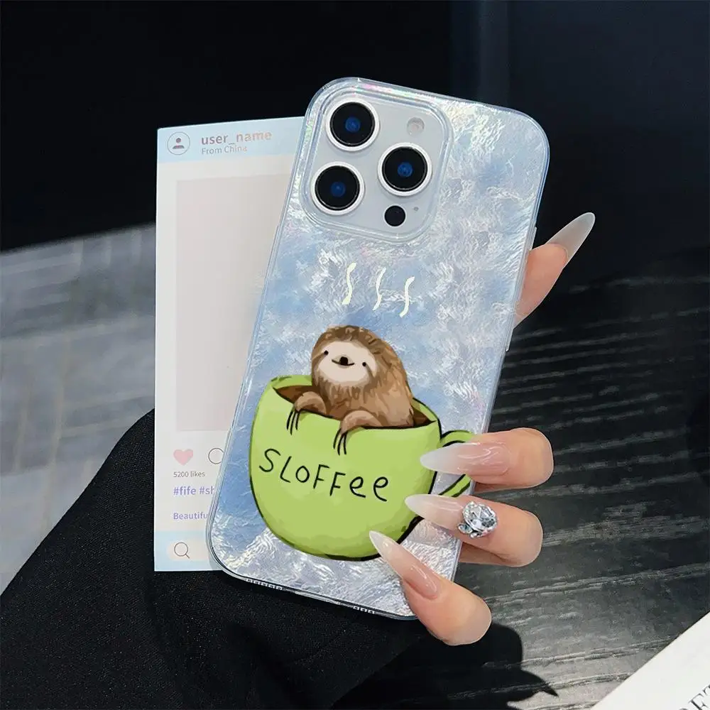 Sloth Phone Case Blue Glacier Shiny Summer For IPhone 12 13 Mini 11 14 15 16 Pro Max 7 8 Plus IPhone 16 Pro