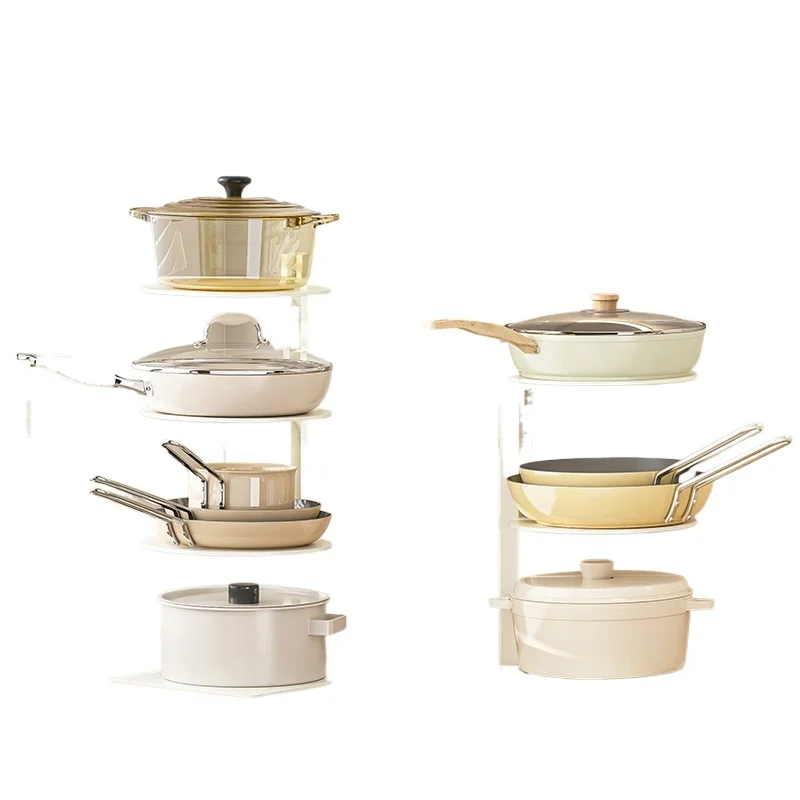 Cream wind kitchen pot storage rack, floor countertop storage in multi-functional cabinet
