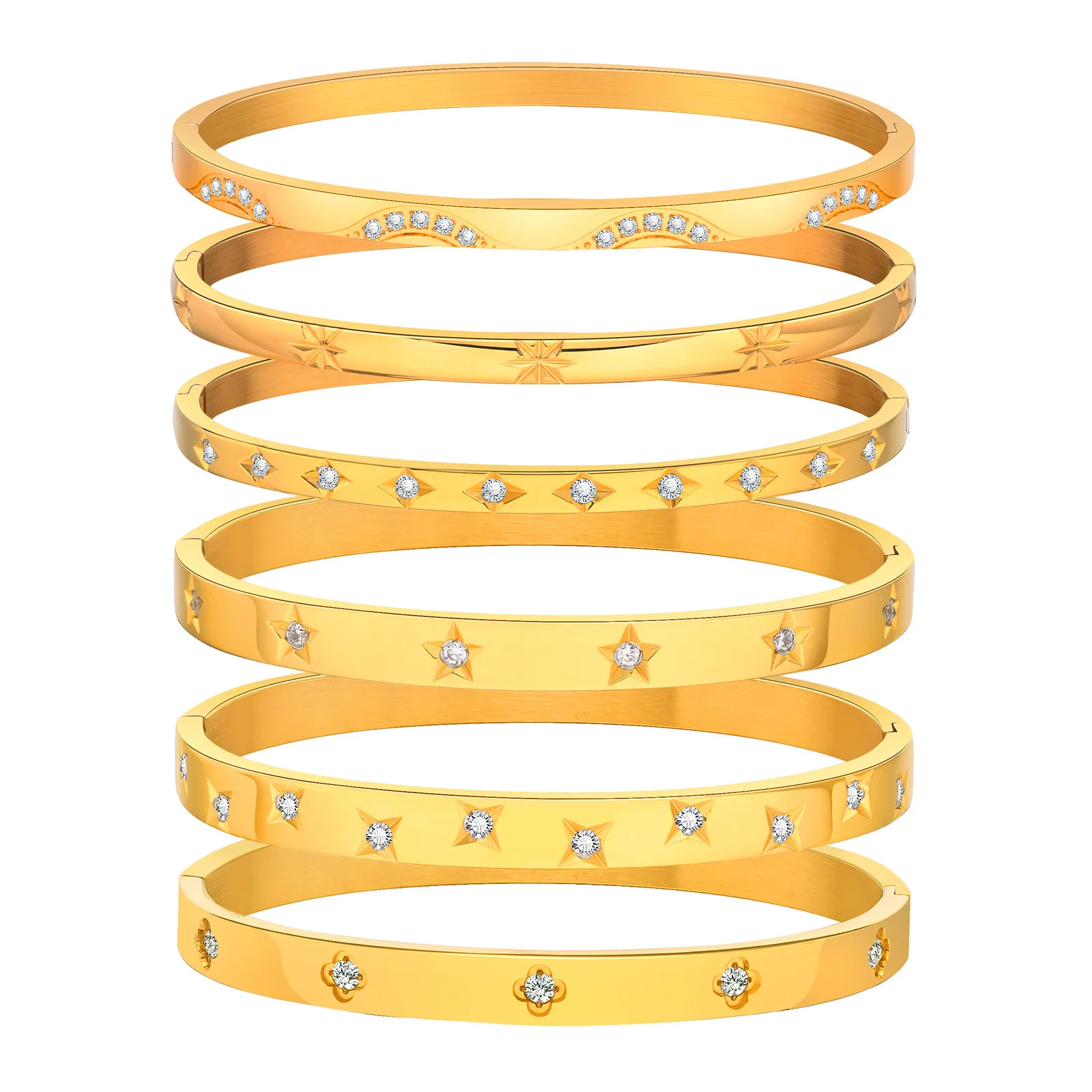 

Women Bangle Bracelet Gold Plated, 4mm/6mm Stainless Steel Love Cubic Zirconia Birthday Gift