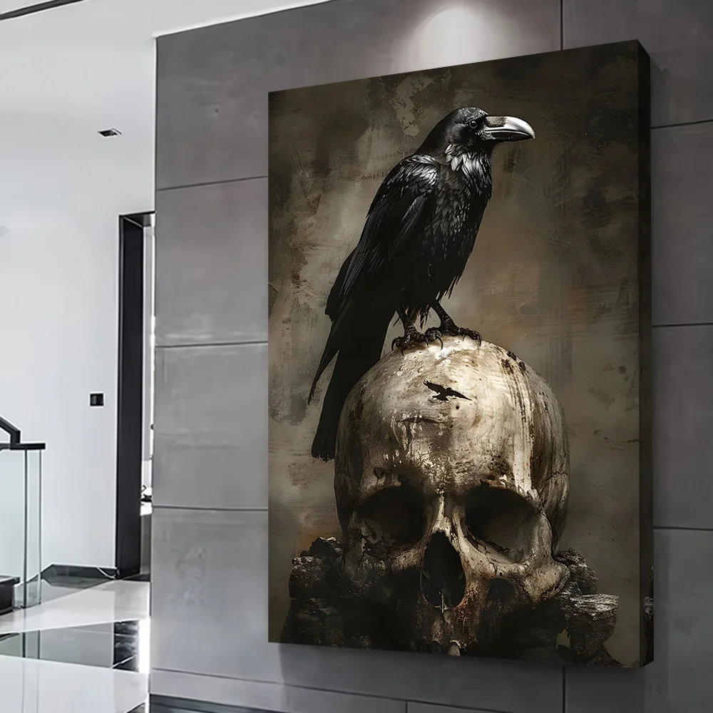 Raven Sitting On Skull Printing Poster Custom Pictures Wall Art Canvas Painting Gift for Modern Living Room Paintings Wand Deko - view 2