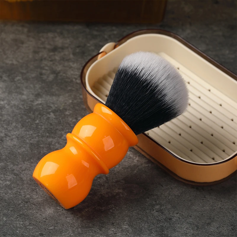 YAQI 24mm Soft Synthetic Hair Orange Handle Travel Shaving Brush Featuring A Tuxedo Knot Provide Comfortable Shaving Experience