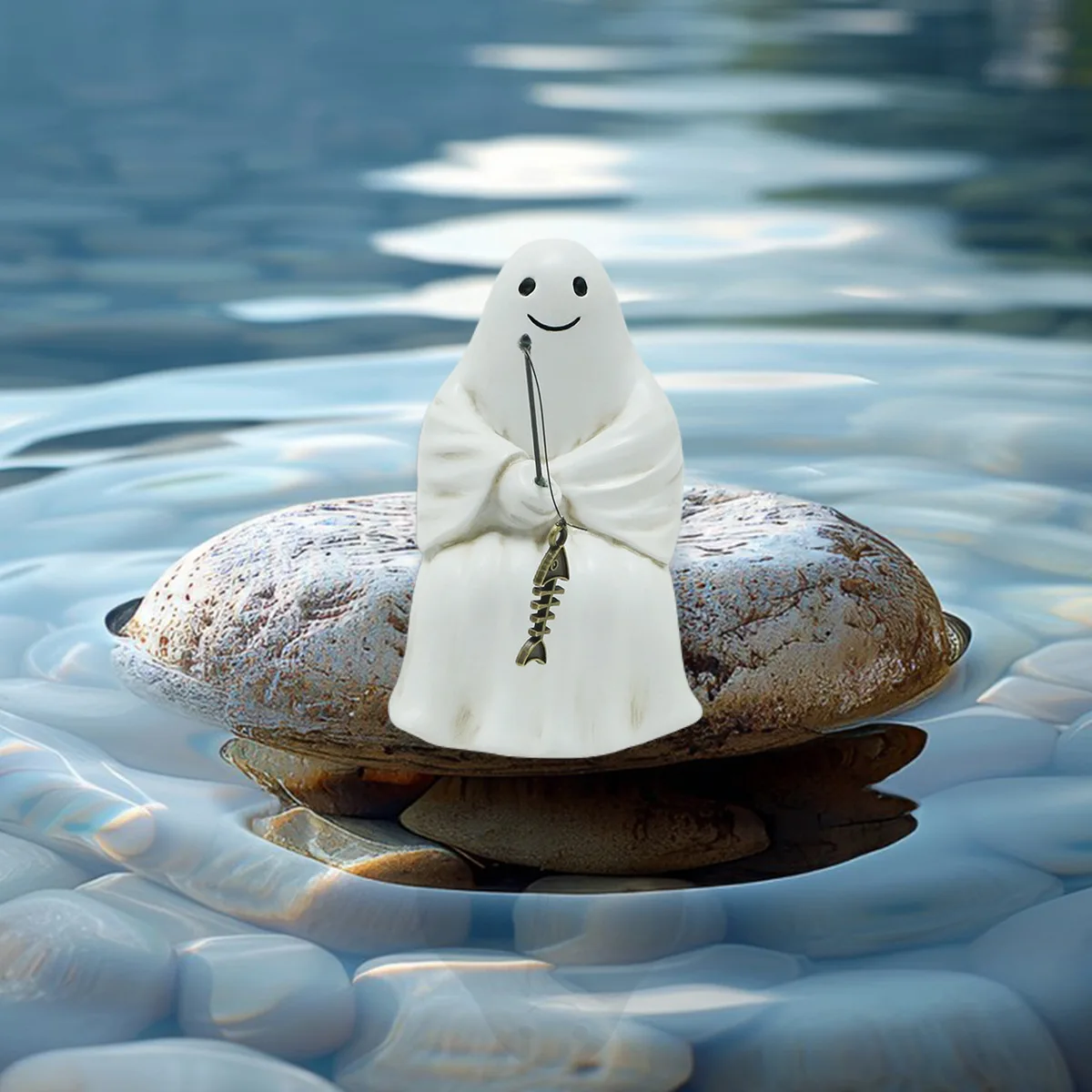 

Ghost Fishing Resin Decor - Spooky Garden Pond Ornament, Waterproof Outdoor Decor for Patio & Pool