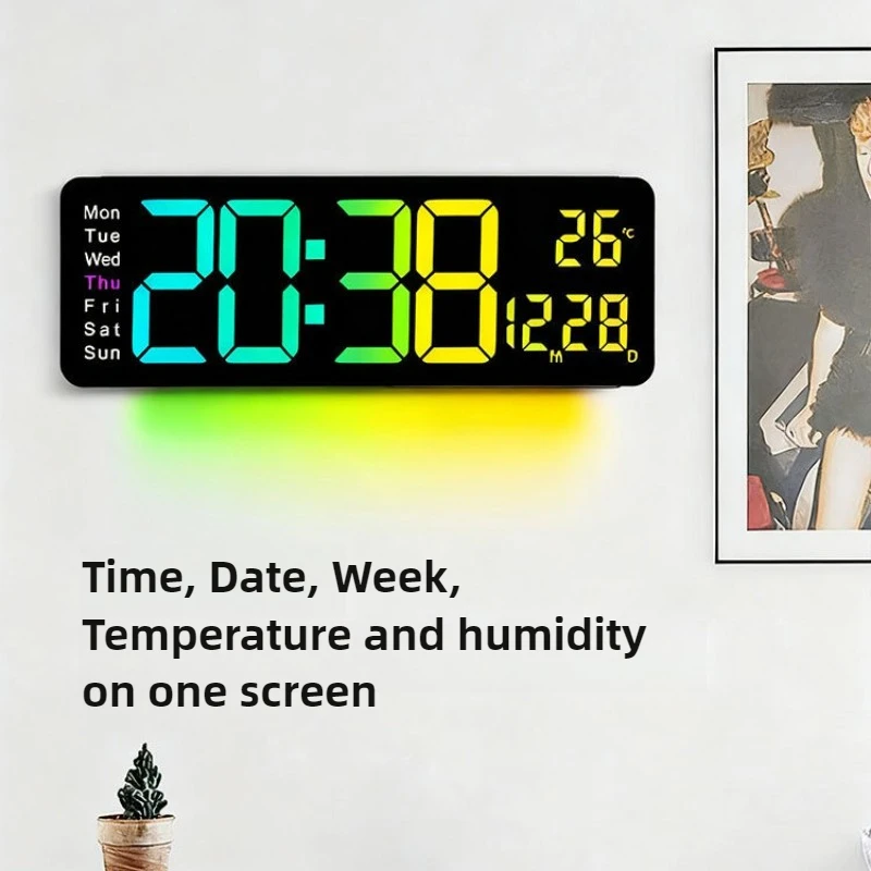 LED Electronic Wall Clock Temperature Display Digital Clock Nordic Living Room Wall Watch Modern Home Decoration Accessories