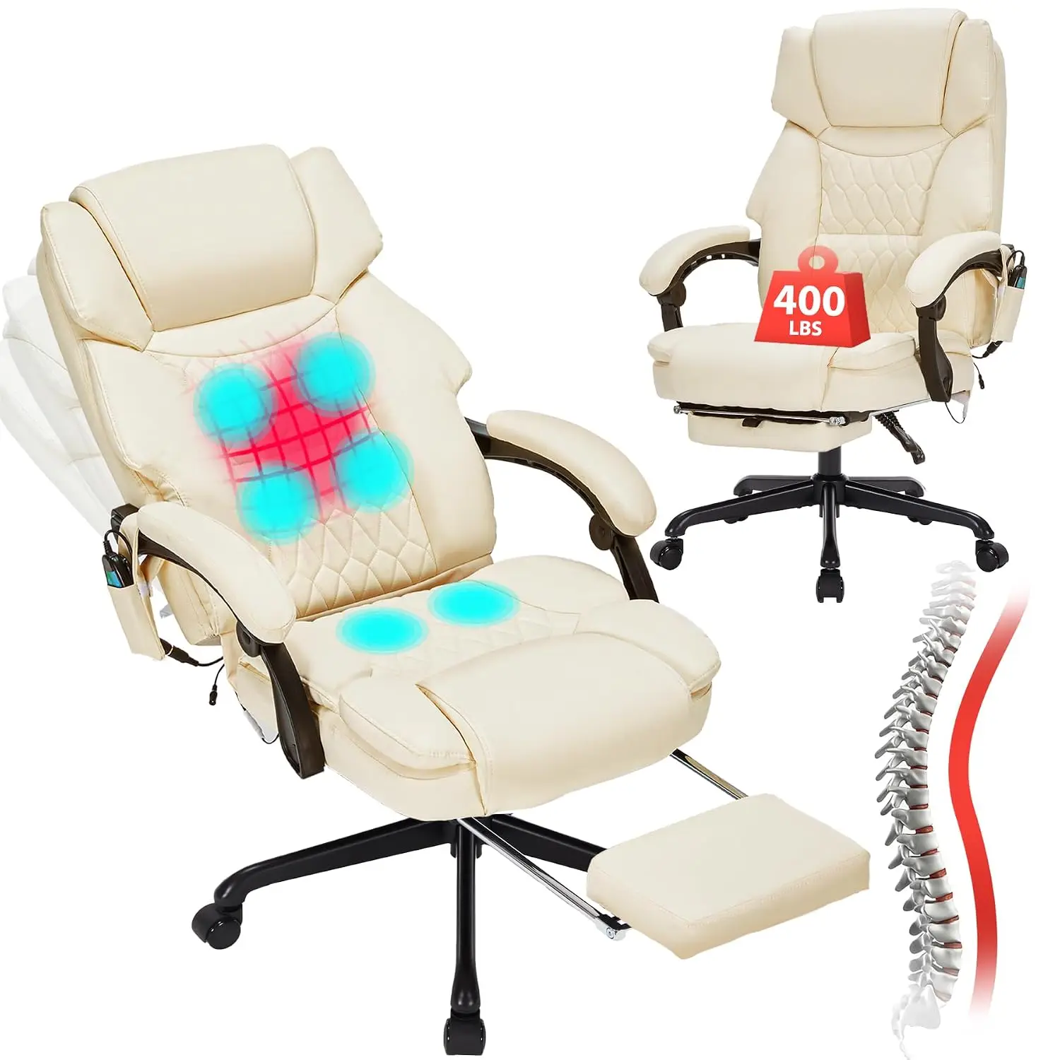 Massage Office Chair with Foot Rest 6 Points Vibration and Heat Home Office Desk Chairs for Heavy People 400lbs, Customized