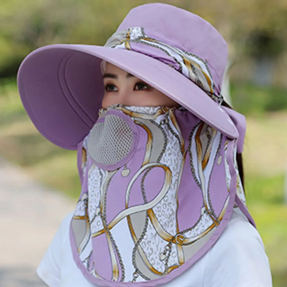 Polyester Outdoor Tea Picking Hat Apparel Accessories With Neck Flap Flower Print Bucket Hat Women Sun Hat Summer UV Protection