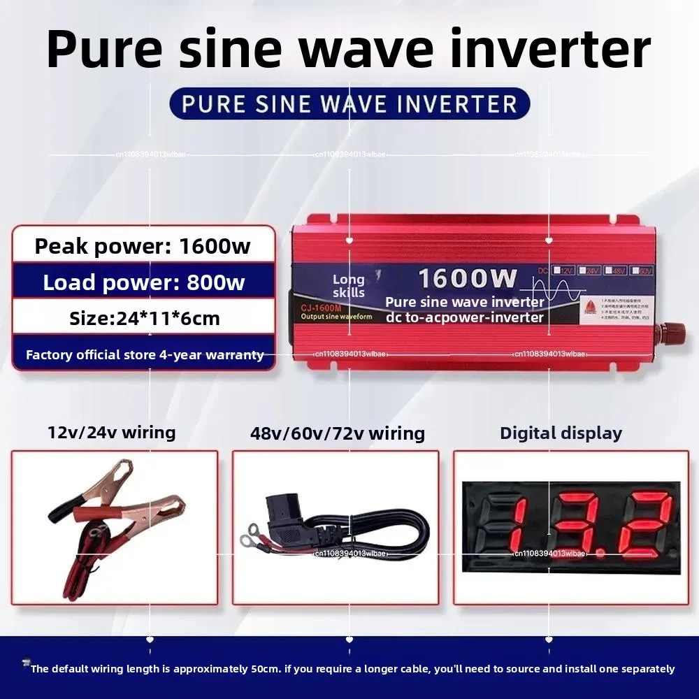 Pure Sine Wave Inverter 12V 24V 48V 60V 72V DC to AC 110V 220V for Car Solar