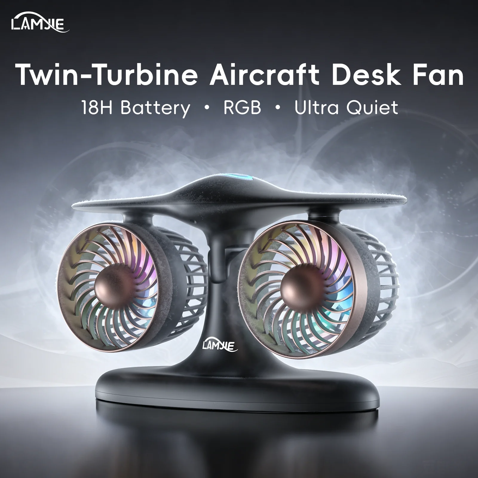 Ventilateur de bureau à double turbine, design esthétique, 8000 mAh, Type-C, sans balais, portable, pour gamer, bureau, chambre 1 Ventilateur de bureau à double turbine, design esthétique, 8000 mAh, Type-C, sans balais, portable, pour gamer, bureau, chambre 1