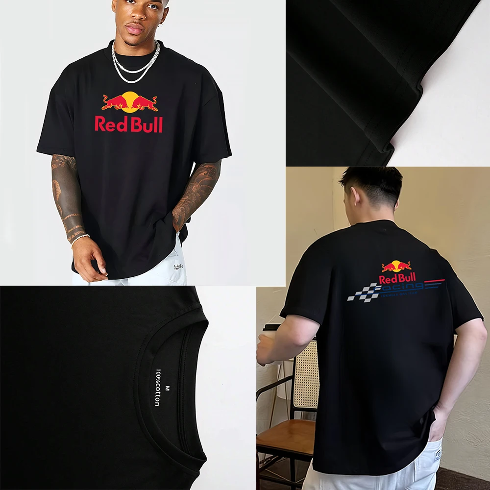 

2025 Red Bull Extreme Sports 100% Cotton T-shirt New Summer Men's Casual T-shirt Red Bull Logo Printed Street Casual Men's T-shi