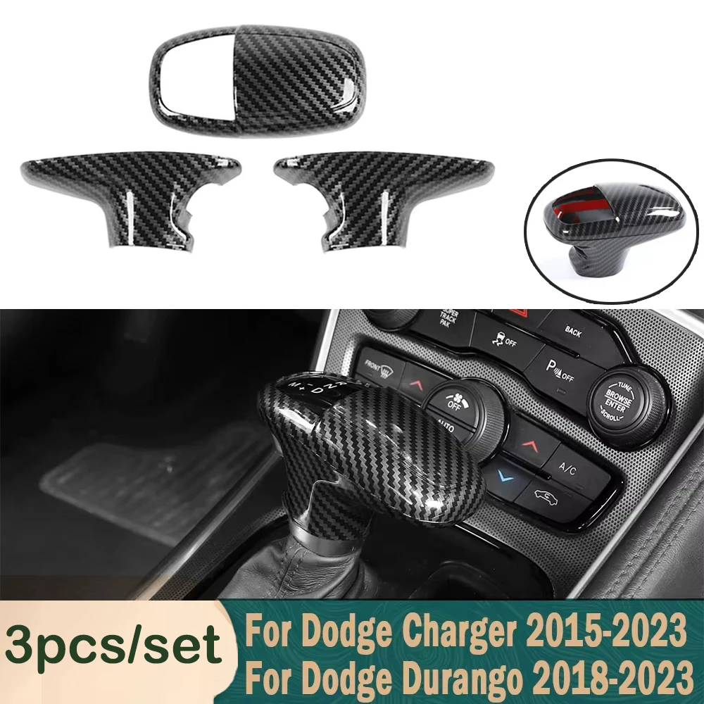 ABS Gear Shift Knobs Cover Trim Carbon Fiber Look For Dodge Challenger Charger 2015-2023 Durango 2018-2023 Inner Accessories