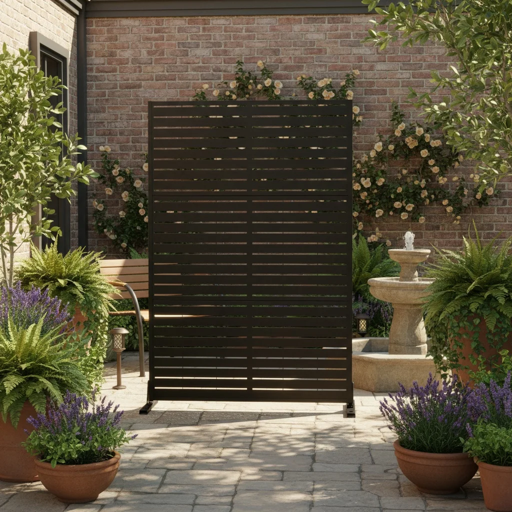 

Outdoor Privacy Screen Metal 72" H×47" W Freestanding Decorative Fence Panels for Patio Deck Yard (Louvered - Black)