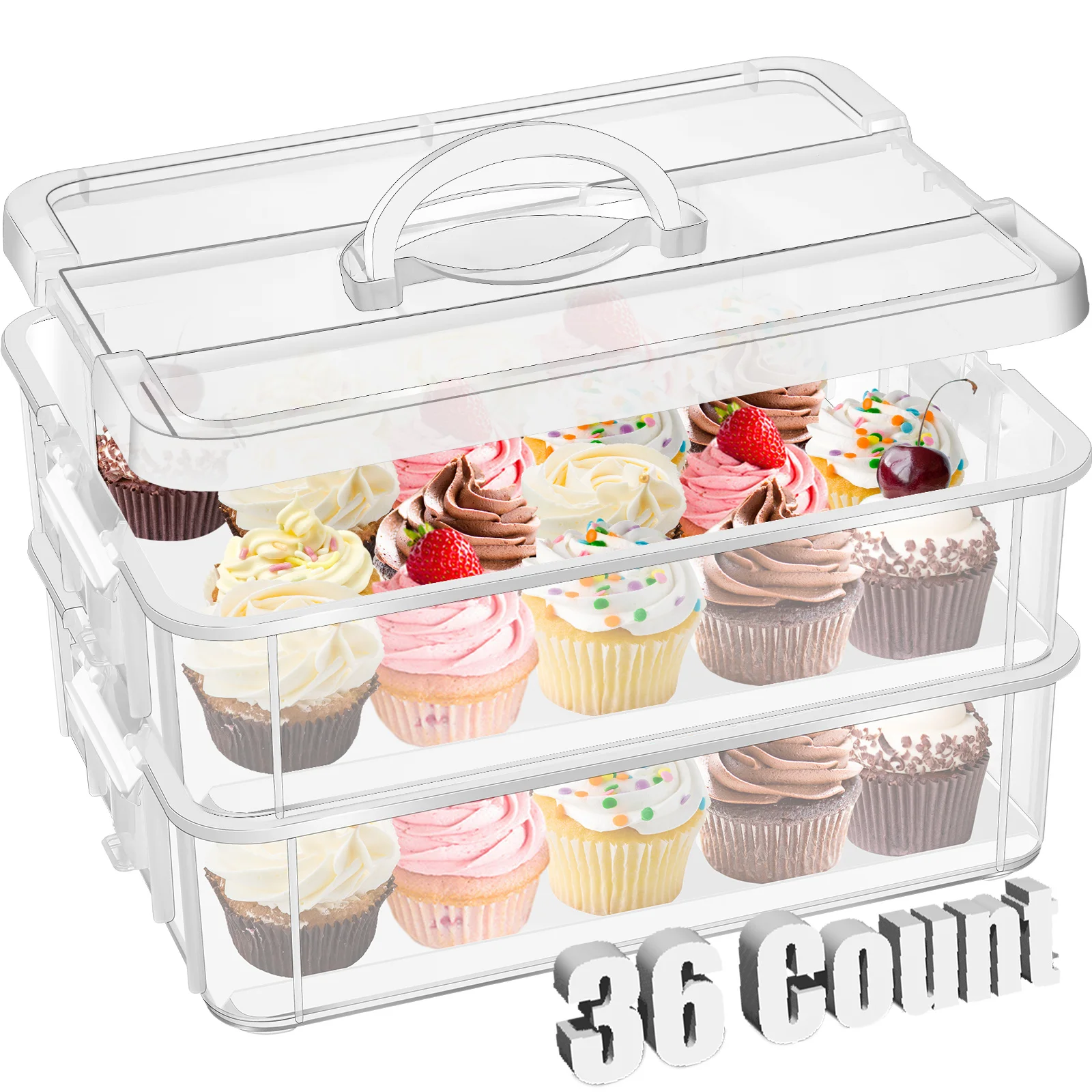 36 Cupcakes Carrier 2-Layer for Cake Container Cupcake Holder with Lid And Handle Detachable Dessert Dessert Small Snack