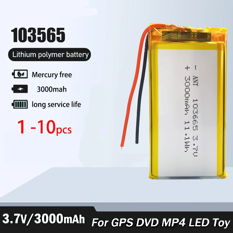 3.7V 3000mAh 103665 Rechargeable Battery Gps Polymer Lithium Battery For Ship Model Excavator Drone PSP Camera Bluetooth Speaker