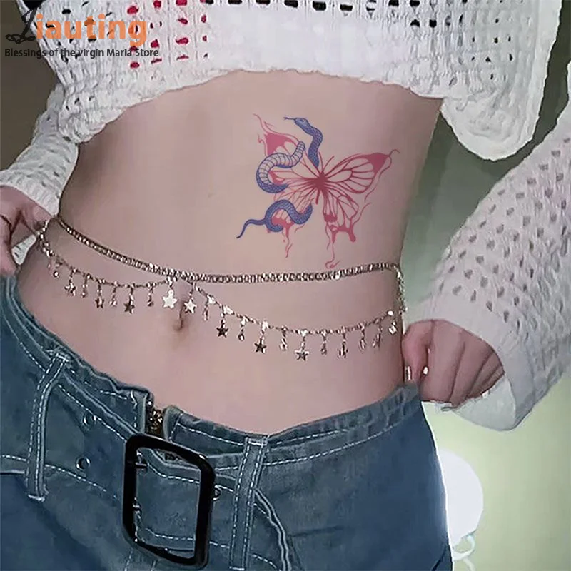 

1 Sheet Snake Temporary Tattoos For Women Girls Realistic Colorful Butterfly Serpent Fake Tattoo Sticker Arm Body Tatoos