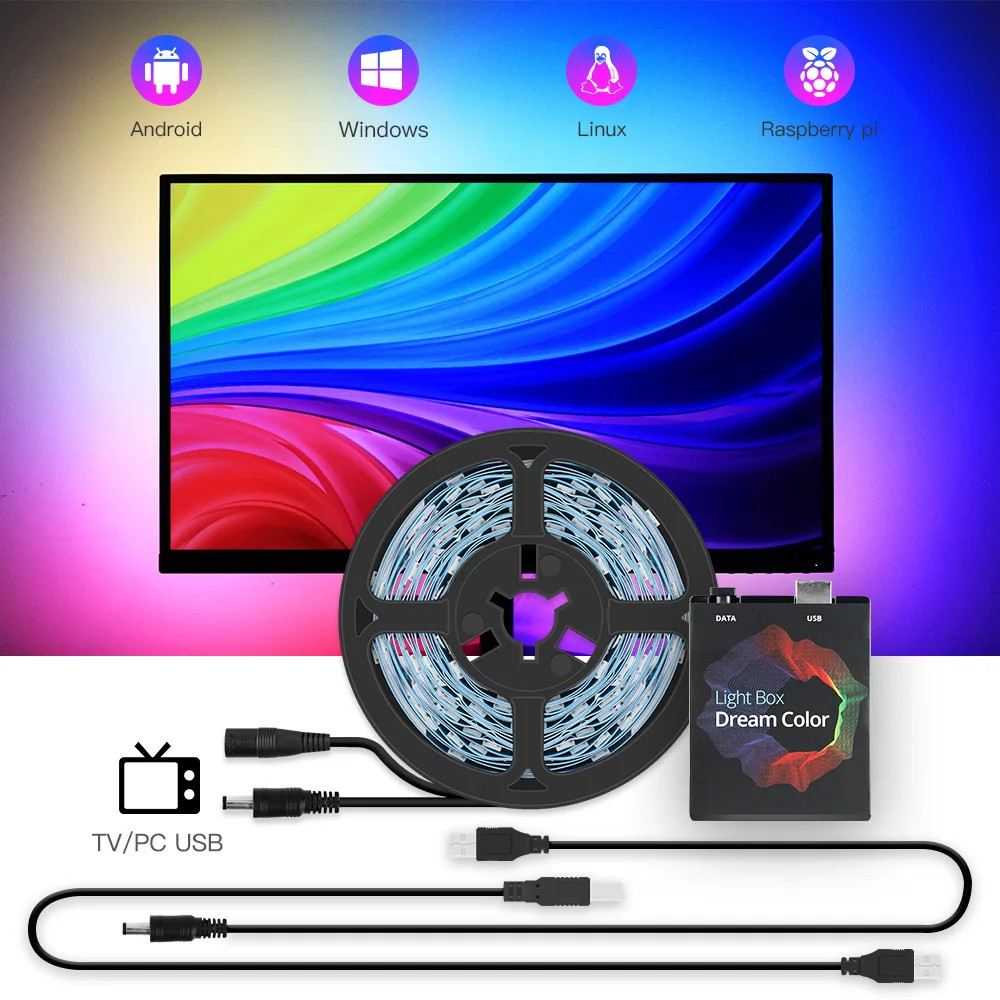 

Ambient TV PC Monitor Backlight Screen Color Sync Flowing Multicolor Effect LED Light Strip Kit DC5V USB Atmosphere Decor Light