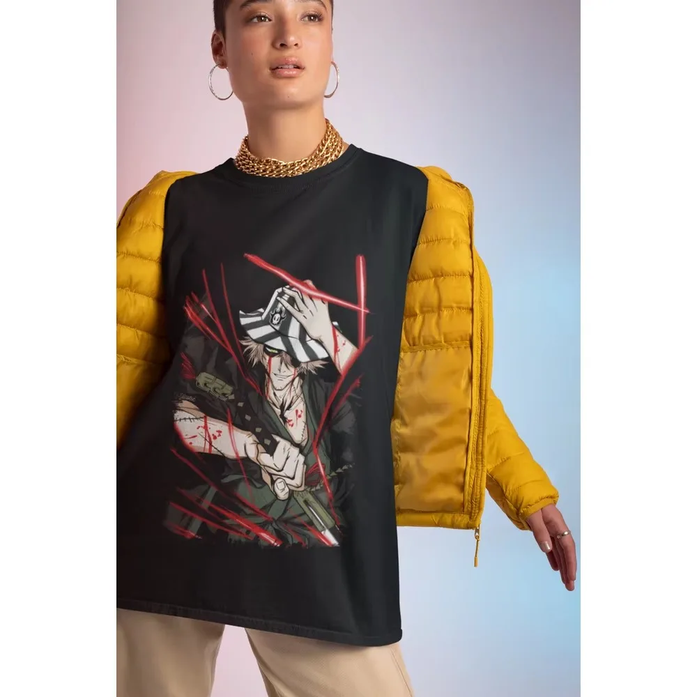 Urahara Kisuke Ichigo Bankai Aizen Bleach Anime Graphic T‑shirt Unisex Washed Cotton Short Sleeve Casual Streetwear Tops