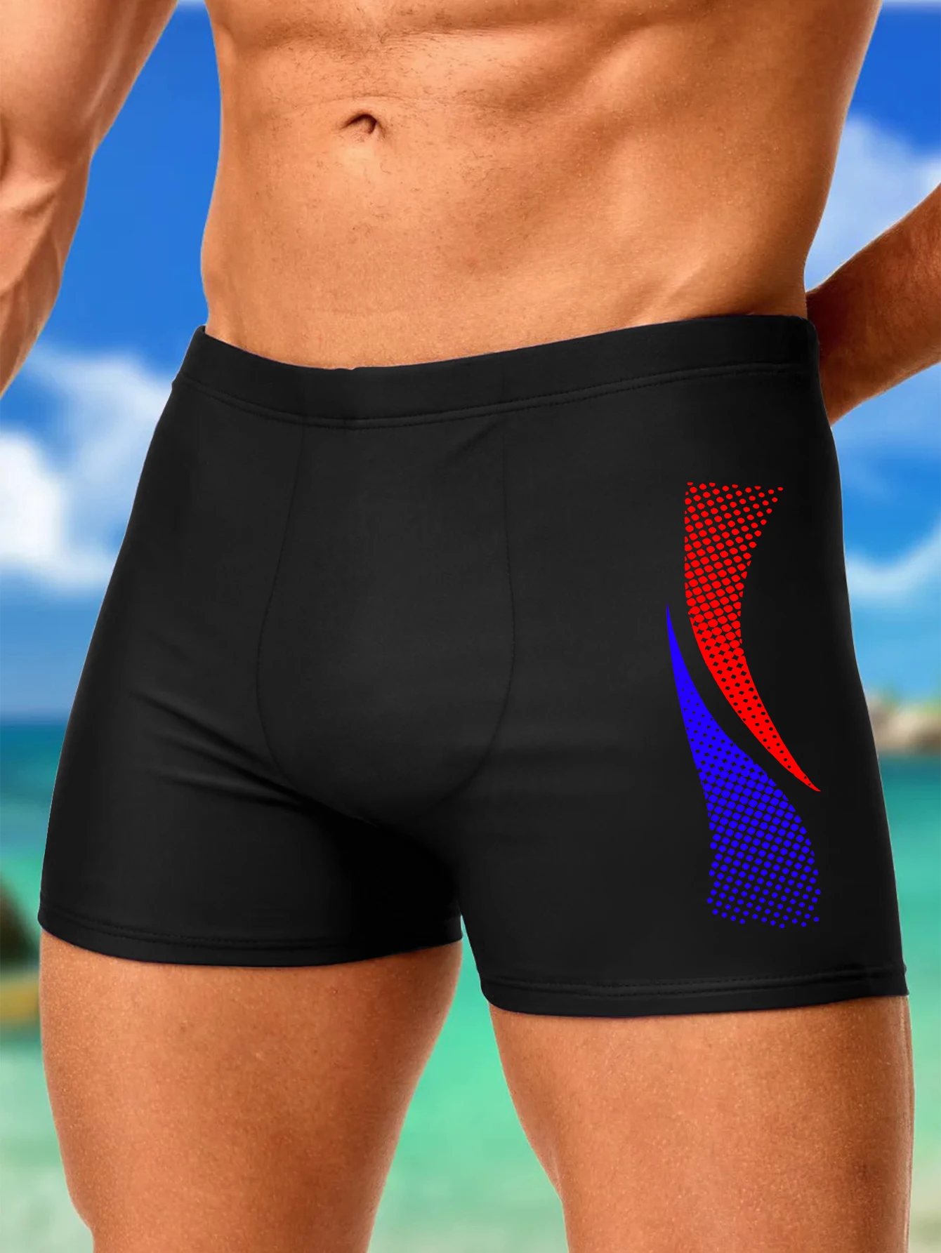 Badehose mit modischen Drucken, schnell trocknende Strand-Boxershorts für Herren mit Kordelzug, Badebekleidung für Jungen, Unterhose