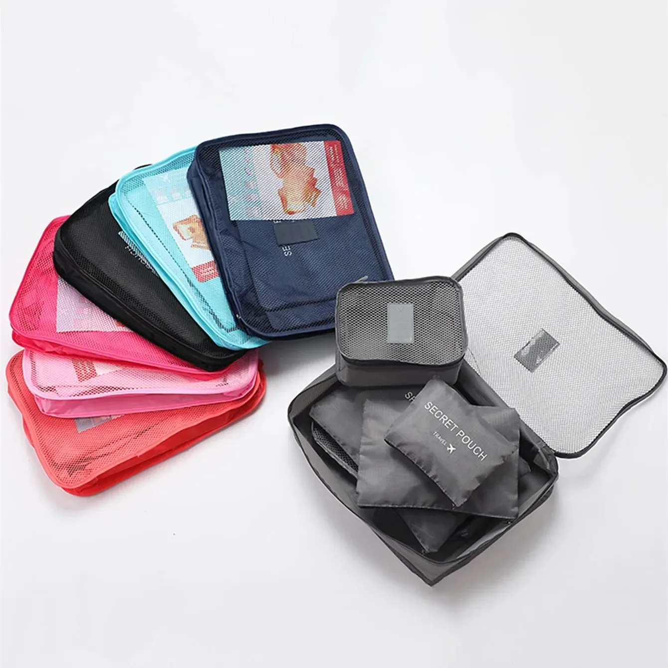 6Pcs/set Travel Storage Bag Set Portable Luggage Clothes Tidy Organizer Wardrobe Suitcase Pouch Case Shoes Packing Cube Bags