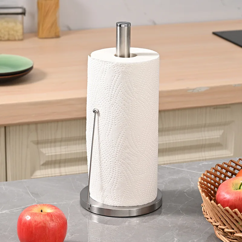 

Stainless Steel Paper Towel Holder Vertical Weighted Base Non-Slip Paper Roll Stand with Freshness Film Shelf for Kitchen