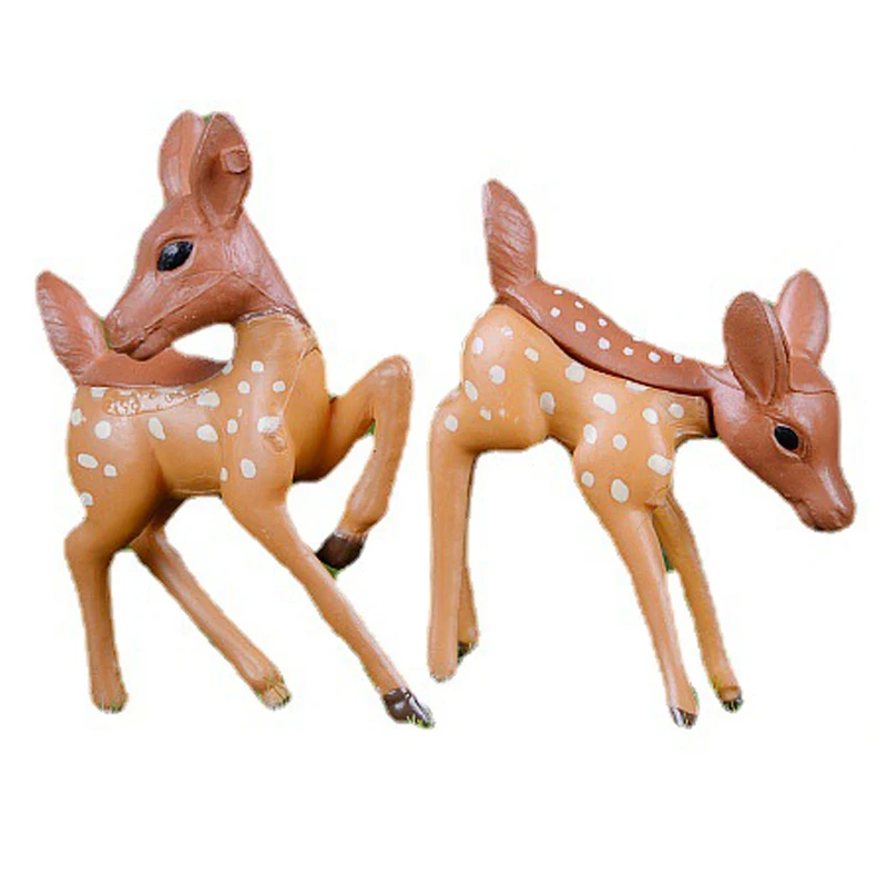 2PCS Artificial Mini Sika Deer Giraffe Fairy Garden Miniatures Gnomes Moss Terrariums Resin Crafts Figurines Home Decoration