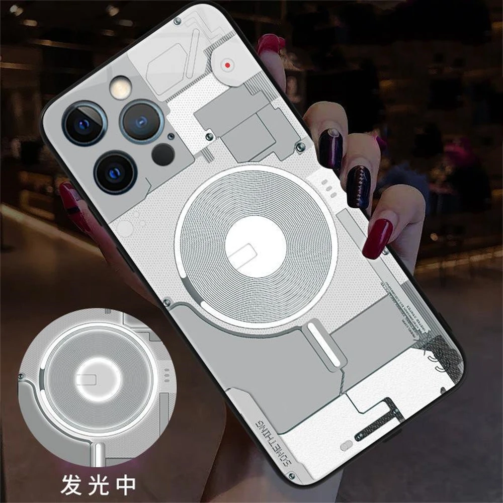 

Чехол для телефона из закаленного стекла Future Intelligent Chip Design Smart LED Light Glow для iPhone 16 E 15 14 13 12 11 Pro Max XR Plus