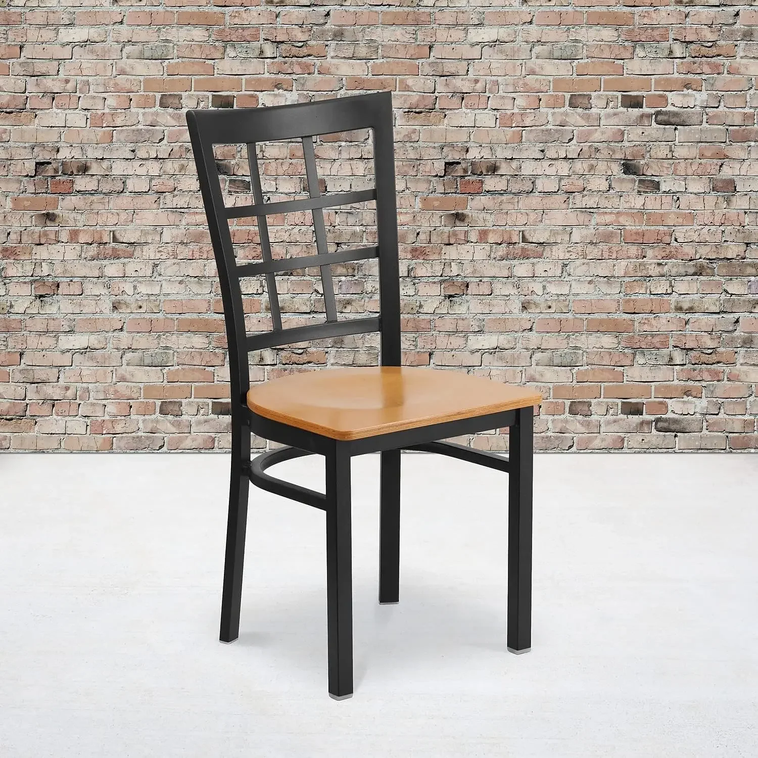 2 Pack HERCULES Series Black Window Back Metal Restaurant Chair - Natural Wood Seat