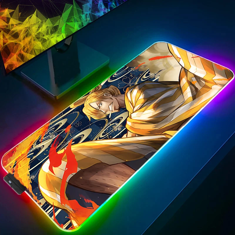 

RGB LED Mouse Pad Office One Piece Sanji Desk Mat Computer Game Mousepad Rubber Keyboard Pad PC Accessories Mouse Mat Tablet Pad