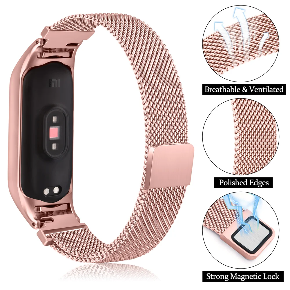 Milanese Loop for Xiaomi Mi Band 7 6 5 4 3 Magnetic correa Replacement Strap for MiBand 7 6 5 WristBand Metal Bracelet Watchband