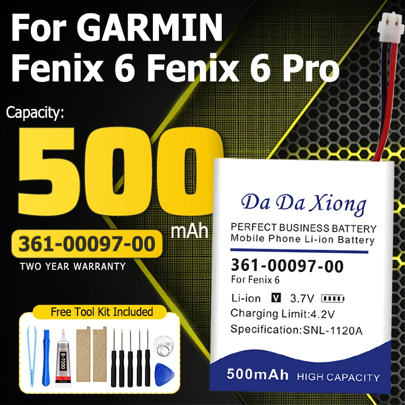 DaDaXiong Top Brand 100% New 500mAh 361-00097-00 Battery for GARMIN Fenix 6 Fenix 6 Pro Part Batteries