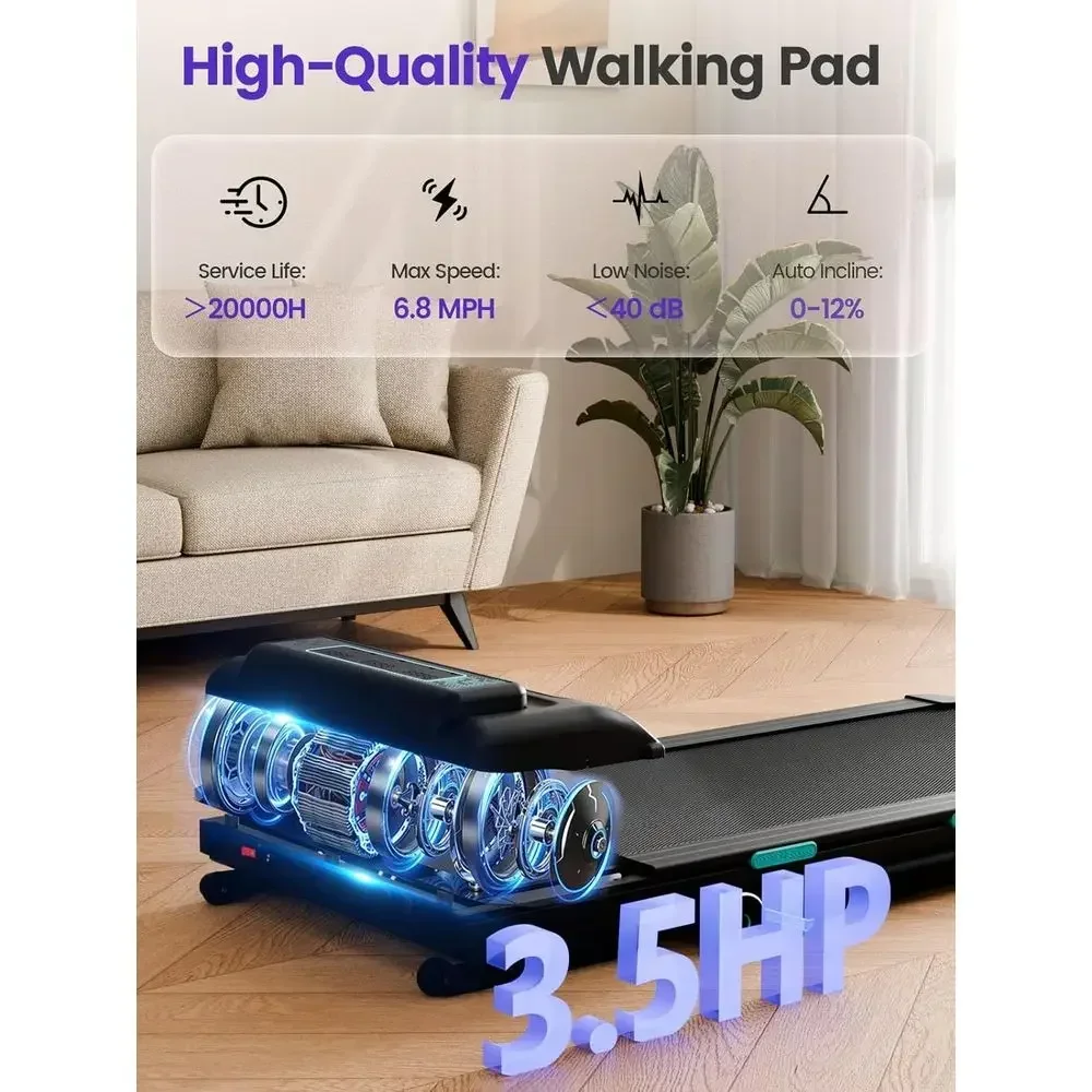 Portable 3.5 HP Treadmill with 12% Auto Incline, Triple Shock Absorption, 450 lbs Capacity, Suitable for Home Office or Under De