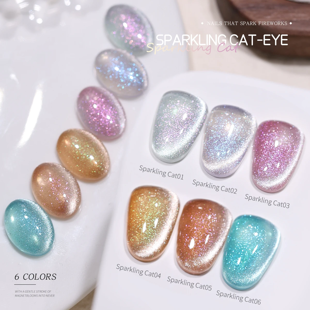 XEIJAYI 6pcs 15ml Sparkling Cat Eye Nail Gel Polish Set, Semi Permanent Nail Art Soaking UV LED Nail Salon DIY Nail Salon Gel