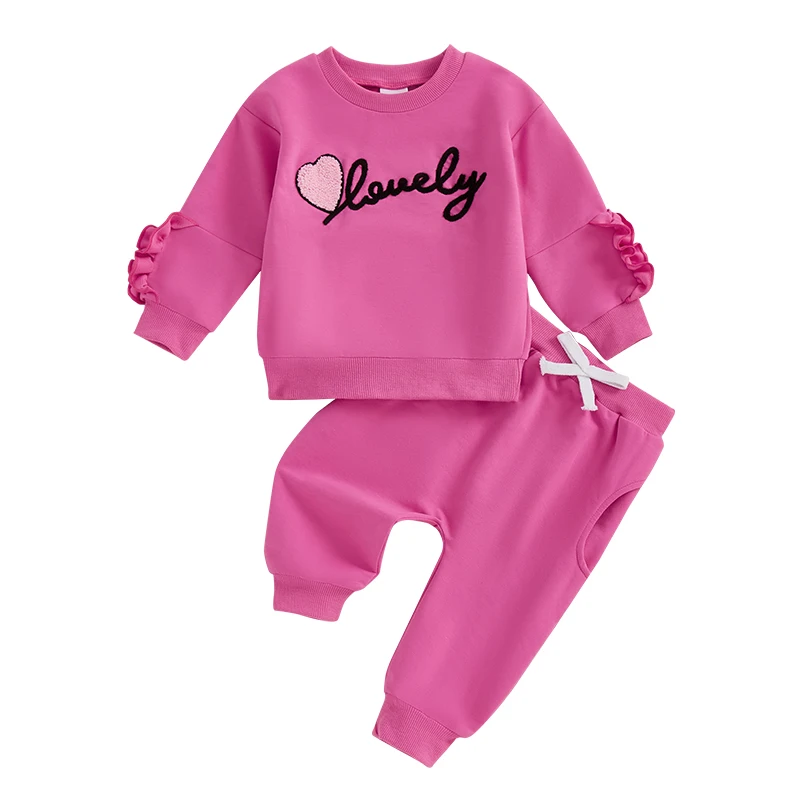 

Toddler Girl Spring Outfits Letter Embroidery Long Sleeve Sweatshirt with Long Pants Valentine s Day Clothes