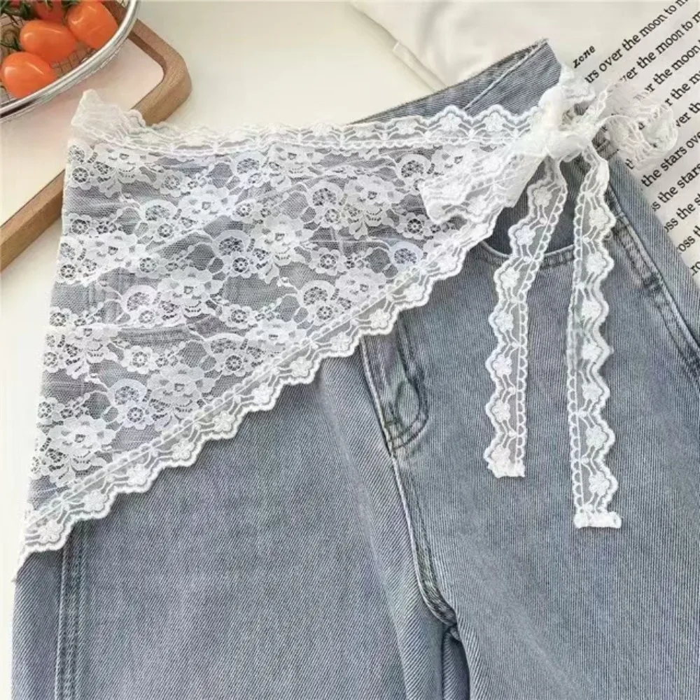 Elegant Black White Lace Head Scarf Korean Dainty Design Multi Purpose Triangle Wrap for Women Girls Chic Headband Daily Wear view 3