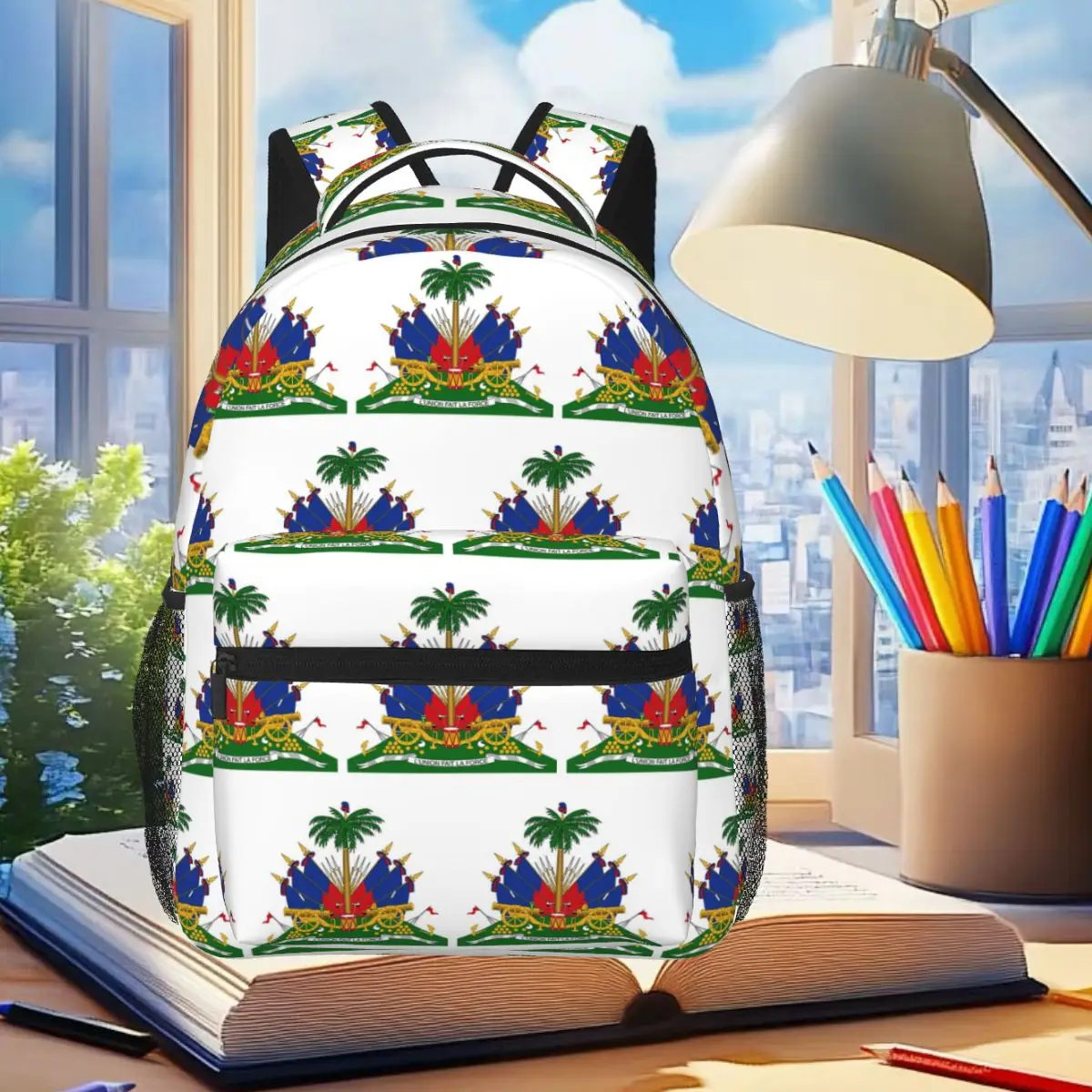 

Haiti Coat Of Arms Backpack Student Boys Girls BookBag Children School Bag Computer Shoulder Bags for Men Women