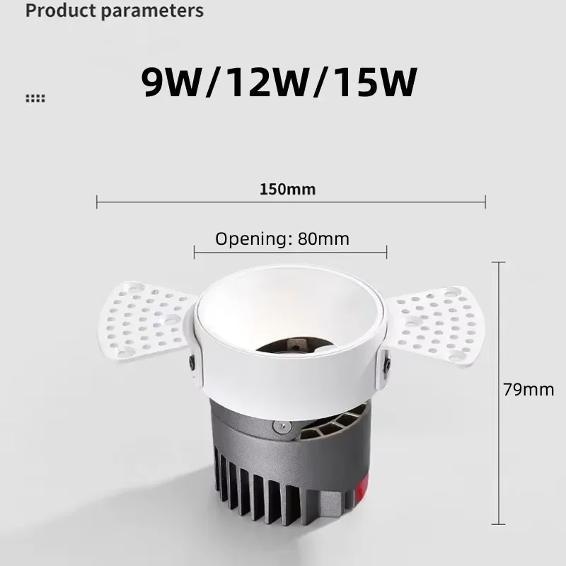 عكس الضوء الحافة أقل الأضواء جزءا لا يتجزأ من الذرة cob المضادة للوهج المنزلية حافة ضيقة LED ضوء السقف النازل 9W12W15W AC96-240V