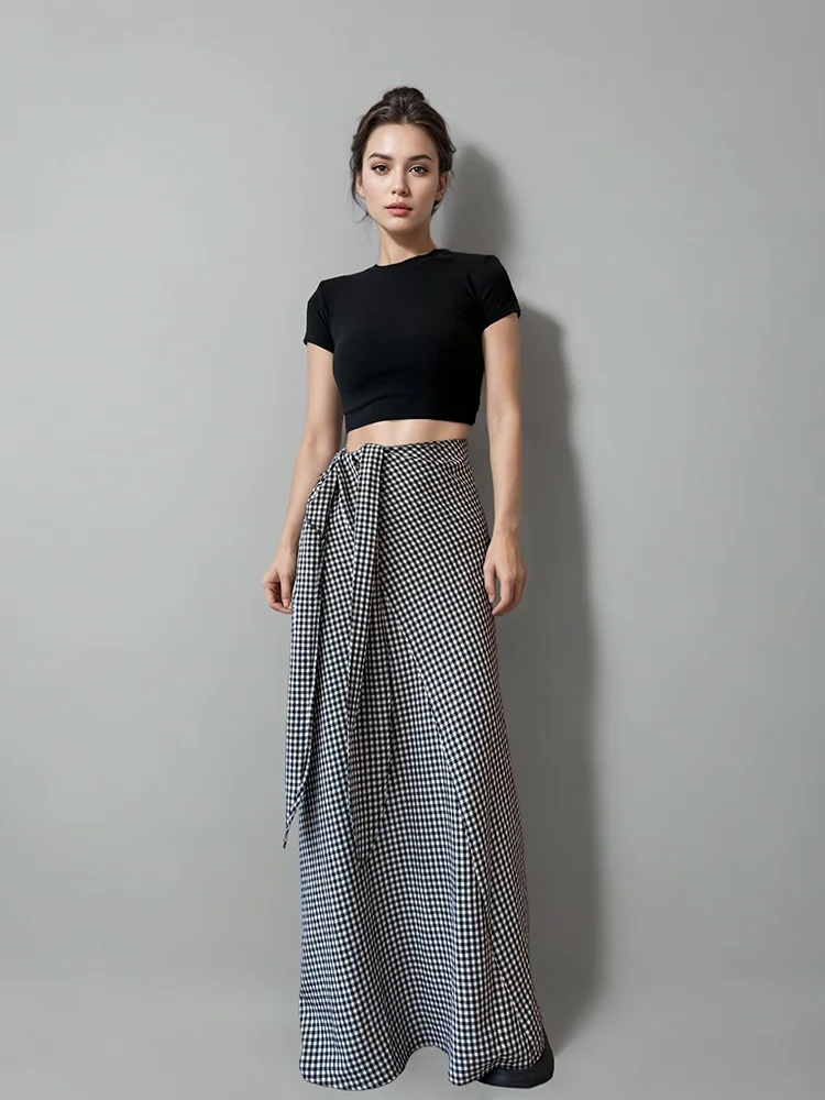 

Юбка женская ANGJIA с завышенной талией, в клетку, разноцветная, летняя, винтажная, с эффектом утягивания талии, длинная, А-силуэт, простая, для повседневной носки