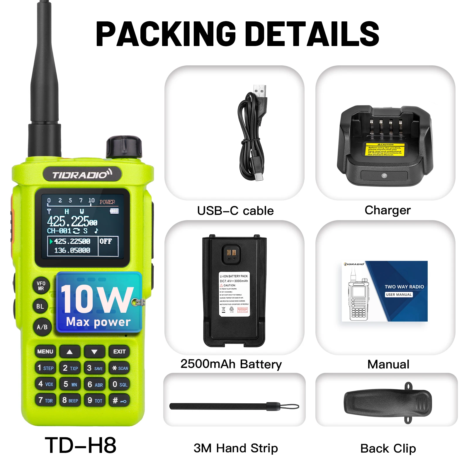 2025 2a geração TIDRADIO TD-H8 10W Walkie Talkie profissional portátil rádio de longo alcance telefone sem fio pesquisa programável