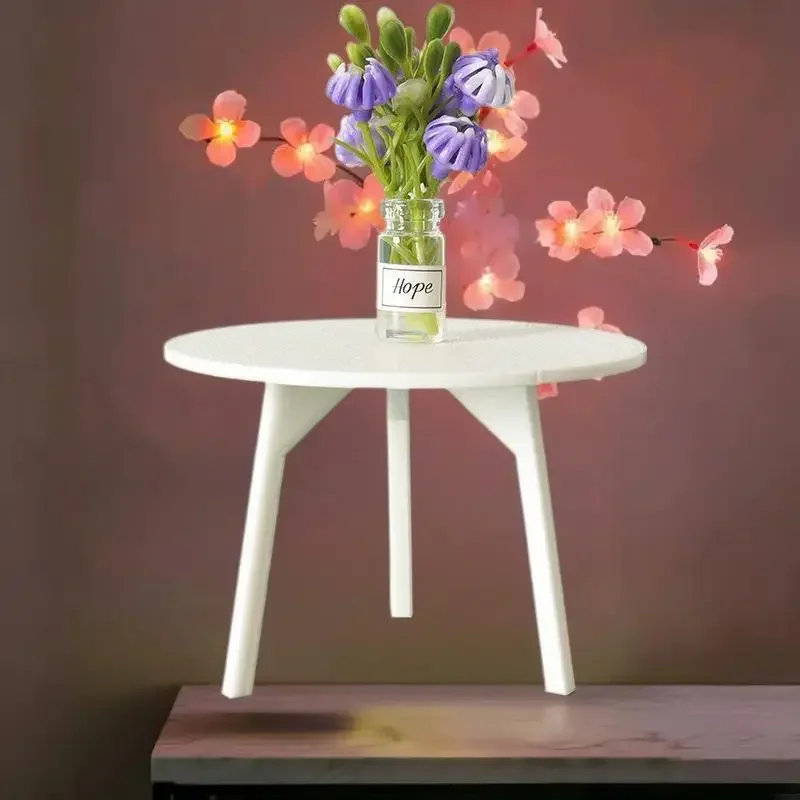 1 ชิ้น Dollhouse Miniature สีขาวโต๊ะกลมจําลองเฟอร์นิเจอร์ตกแต่ง DIY อุปกรณ์เสริมของเล่น