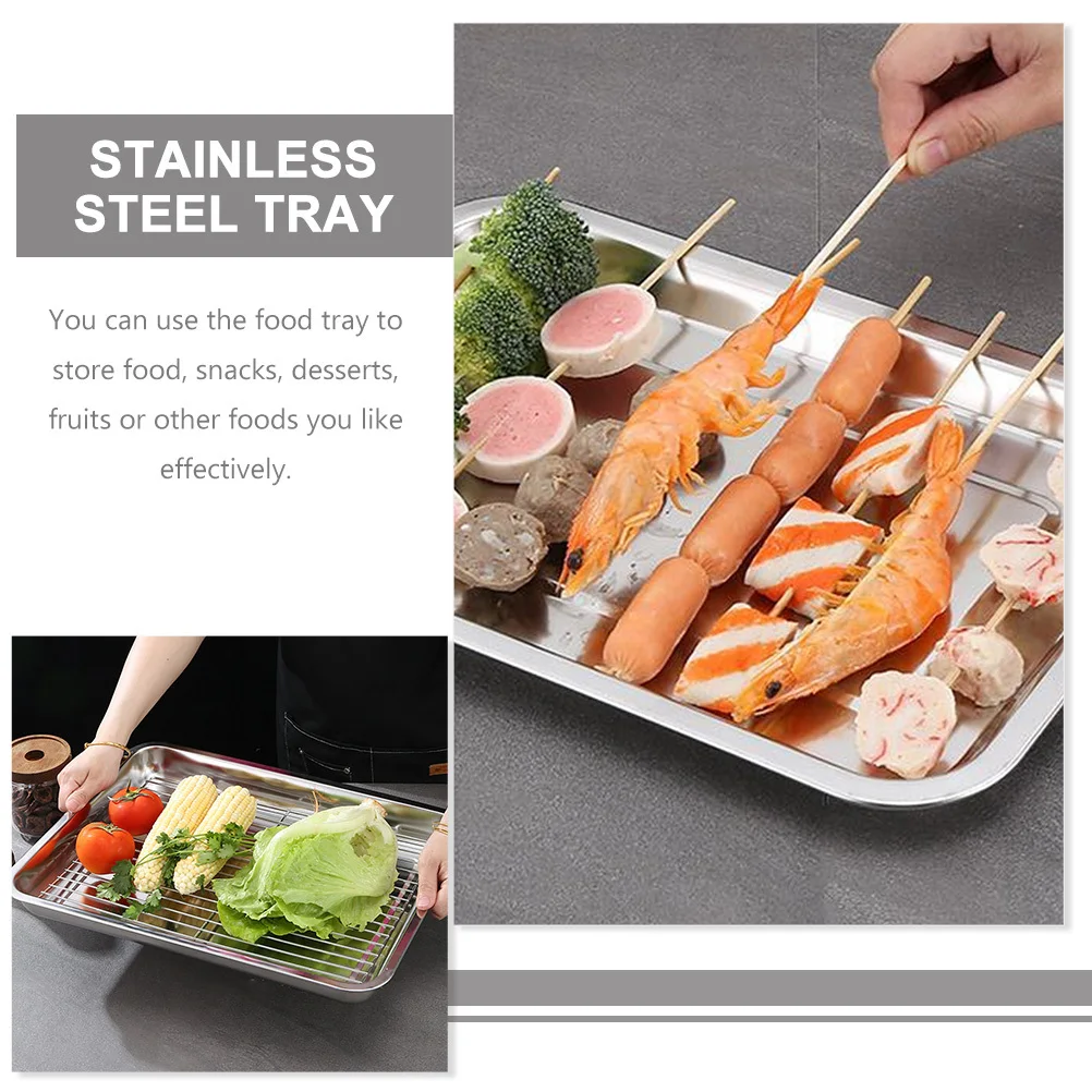 

3Pcs Stainless Steel Rectangular Oven Pan Heavy Duty Tray Multipurpose Baking Cookie Barbecue Serving Tray