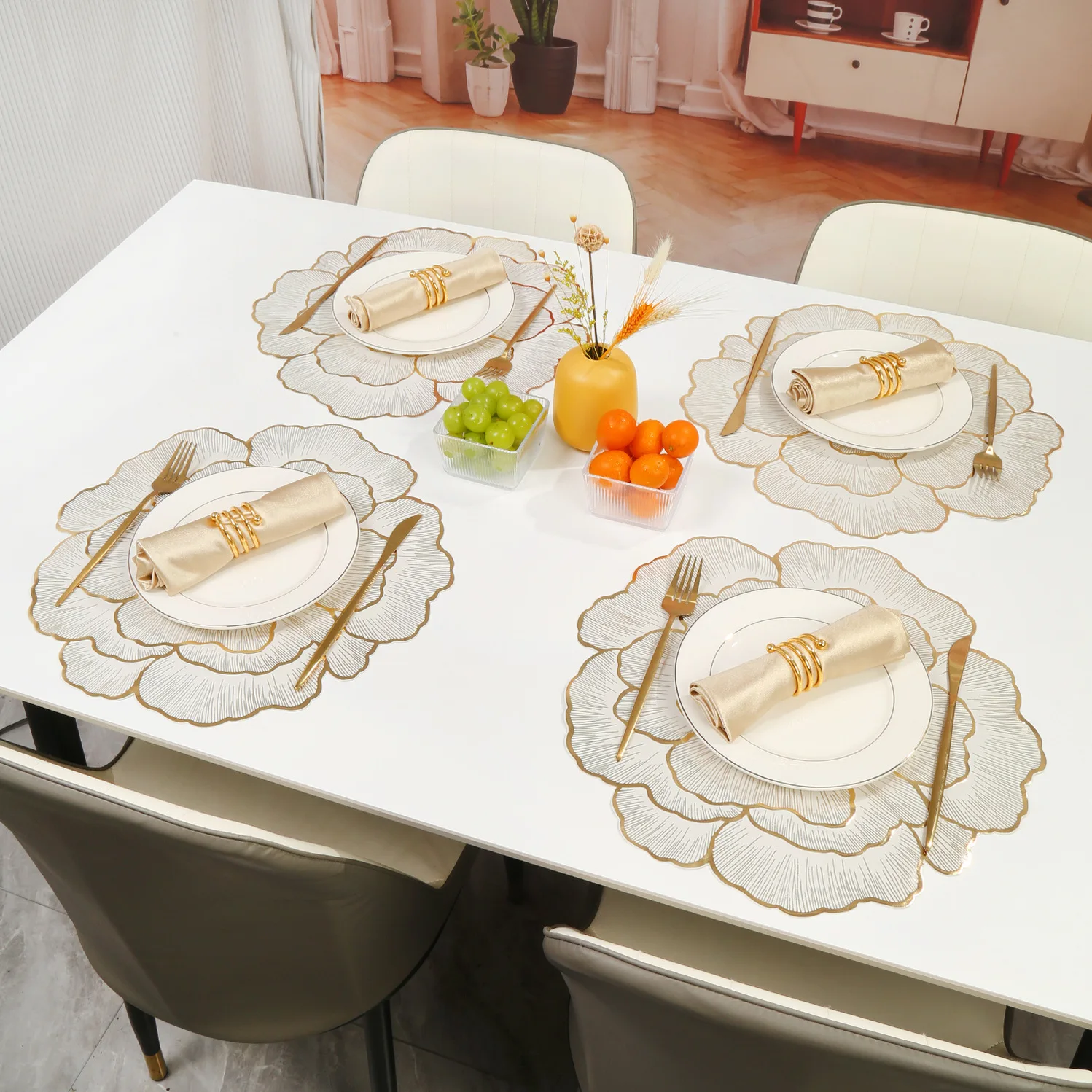 

Peony Placemats Heat Resistant Non Slip Design Anti Scald Western Table Mats Cup Mats Restaurant Dining Pads