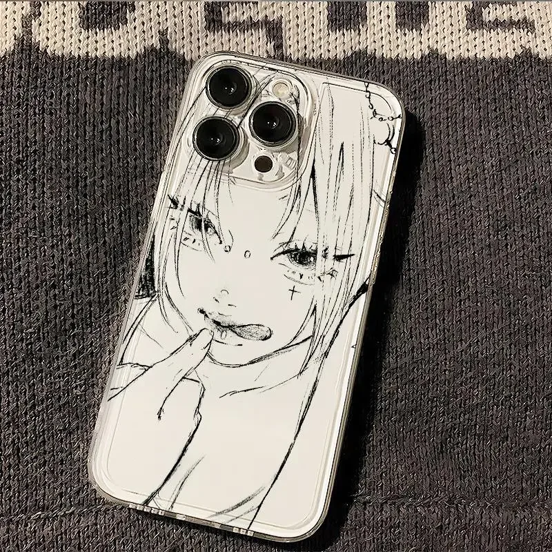 New  Anime Angry Girl For iPhone15PROMAX 14 13 12 11Pro XR XS Max78 PlusNicheY2Kpixiv  creativity  Anti fall Soft Phone Case