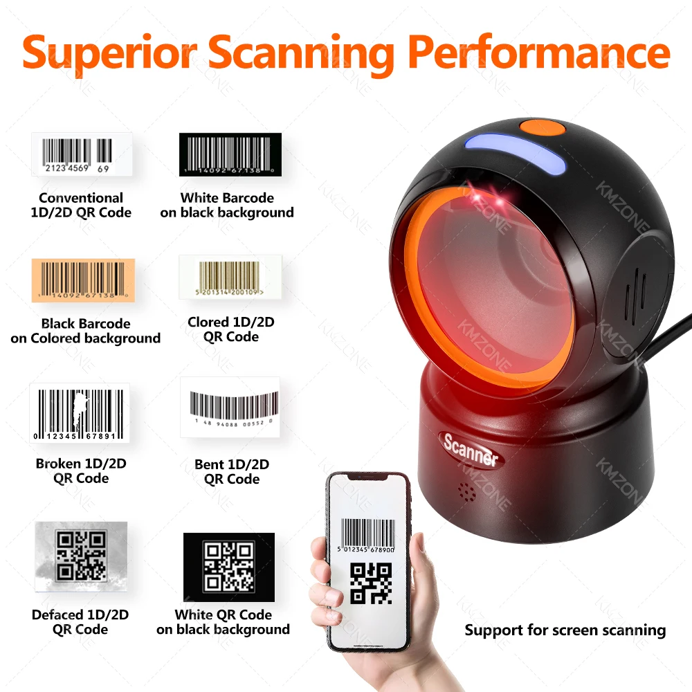 Wireless Desktop 1D 2D QR Wired Barcode Scanner High-speed Platform Hands-Free Automatic Sense Reader USB Bluetooth Plug&Play