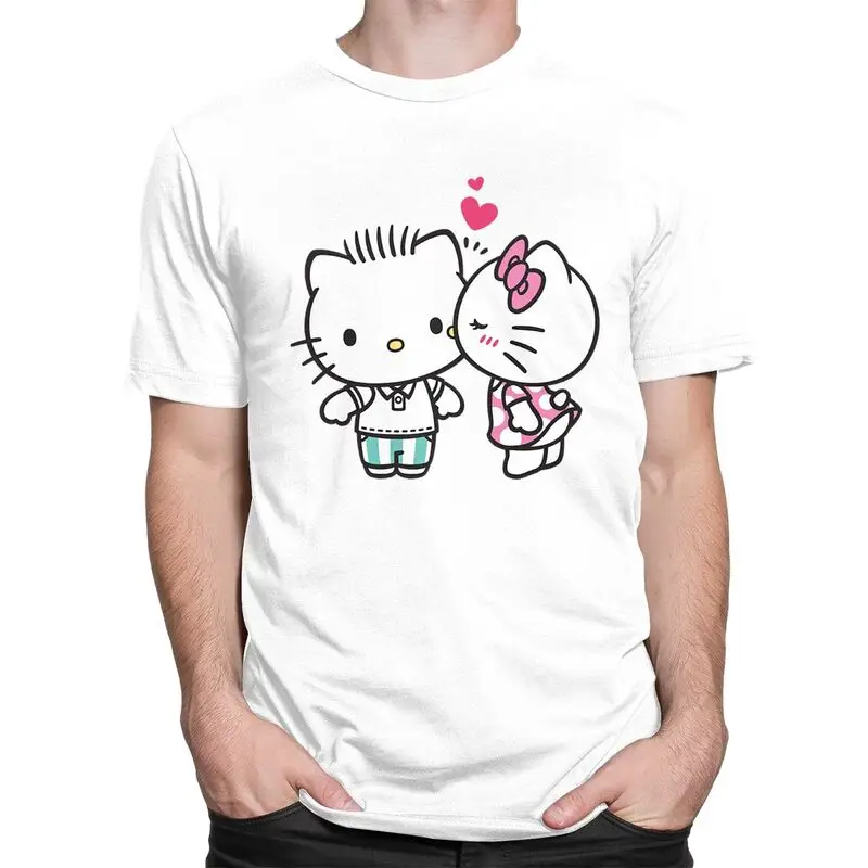 Custom Hello Kitty Cat Love T Shirts Men Short Sleeve T-shirts Casual Tee 100% Cotton Oversized Tshirt Gift