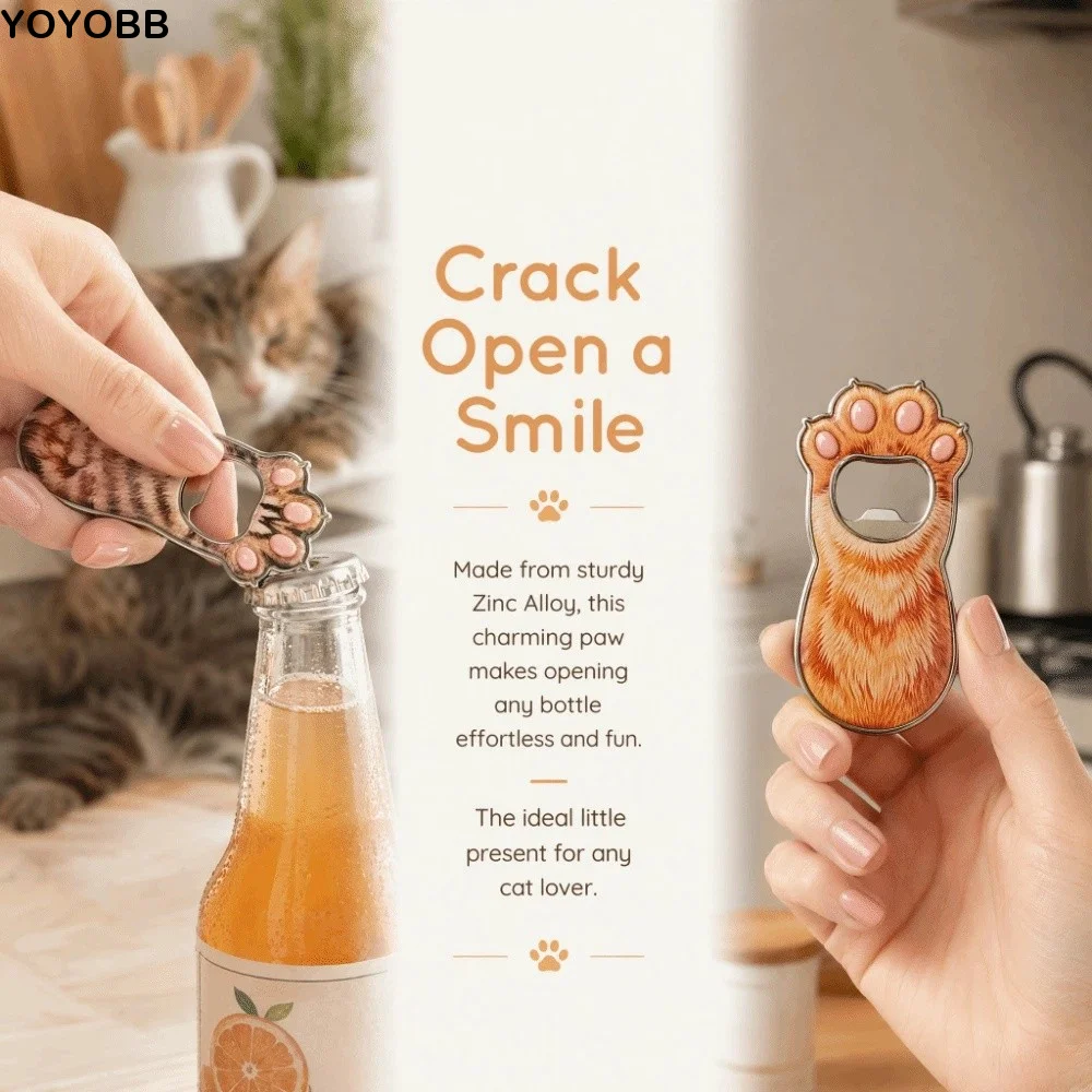 Ginger Cat Zinc Alloy Cat Paw Bottle Opener Cute Decorative Kitty Fridge Magnet Creative Magnetic Cap Remover Kitchen
